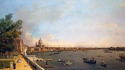 伦敦——从萨默塞特大厦平台到泰晤士河`London-The Thames from Somerset House Terrace towards the City by Canaletto