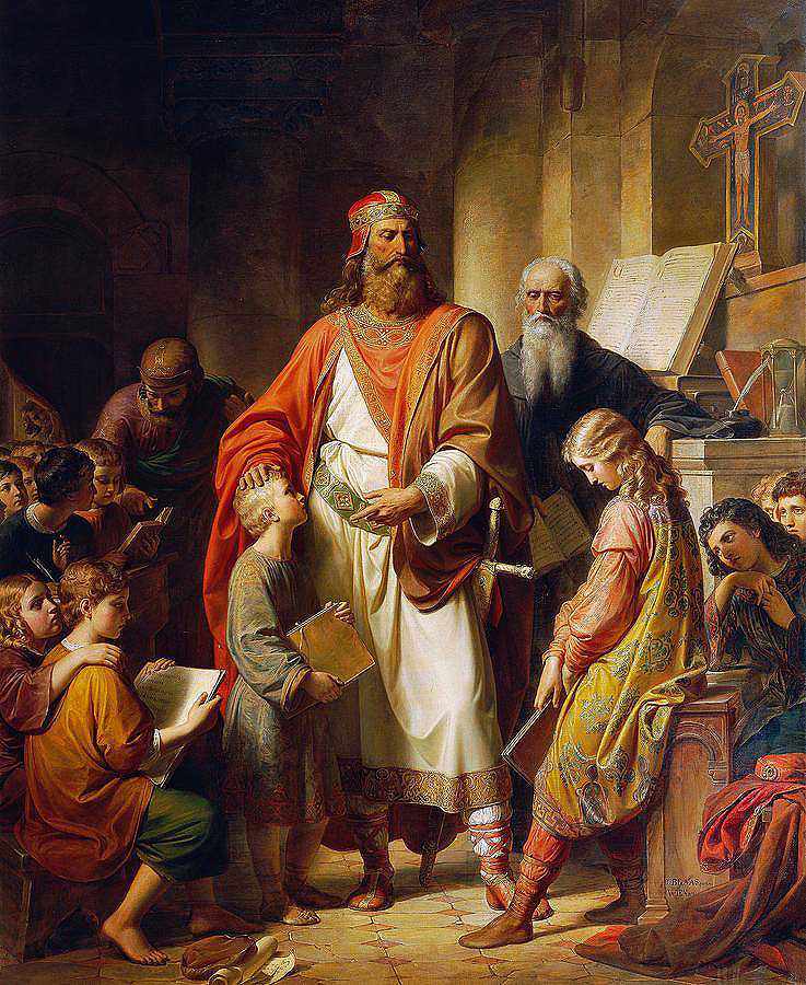 查理曼大帝谴责粗心的学生`Charlemagne Rebukes the Careless Students by Karl von Blass