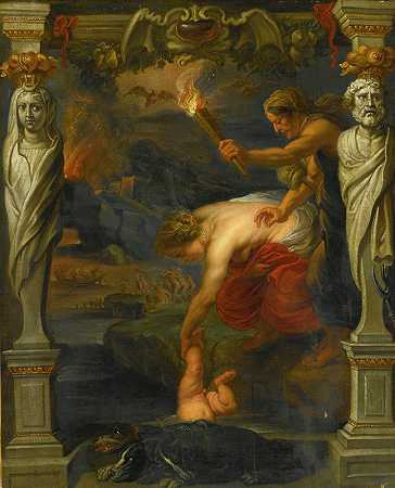 忒提斯把婴儿的阿喀琉斯浸入冥河`Thetis Dipping The Infant Achilles into The River Styx by Follower of Peter Paul Rubens