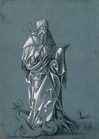 施洗者圣约翰。安东尼，站在魔鬼面前`Der hl. Antonius, auf dem Teufel stehend (1507) by Urs Graf