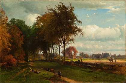 牛群景观`Landscape with Cattle (1869) by George Inness