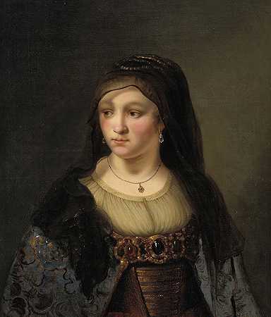 戴面纱的女士肖像`Portrait of a Lady in a Veil (1643 – 1674) by Thomas Mathisen