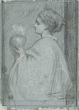 带花瓶的女士`Lady with Vase (1865) by Frederic Leighton