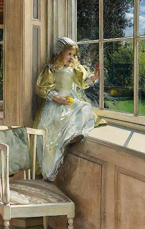 看着窗外，阳光`Looking Out the Window, Sunshine by Laura Theresa Alma-Tadema
