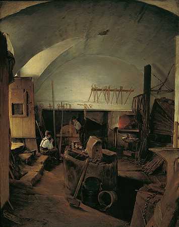 锻炉的屋内`The inside of a forge (1847) by Franz Eybl