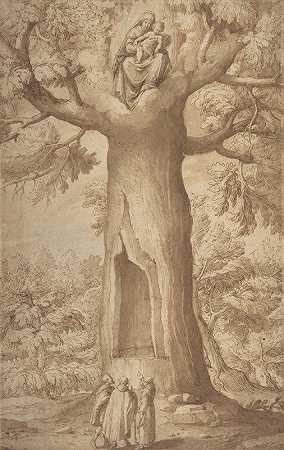 拉弗纳麦当娜的山毛榉树`The Beech Tree of the Madonna at La Verna (1605–7) by Jacopo Ligozzi