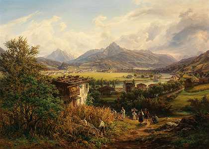 因斯布鲁克风景`A View of Innsbruck (1850) by Anton Schiffer