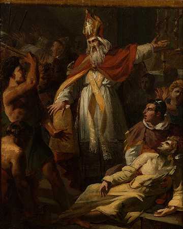 圣安布罗斯从人民的愤怒中拯救了一位雅利安牧师`Saint Ambroise sauvant un prêtre arien de la fureur du peuple (1819) by Pierre-Augustin Vafflard
