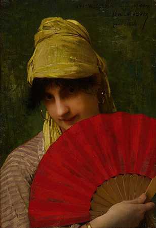 红扇`The Red Fan (1886) by Jules Joseph Lefebvre