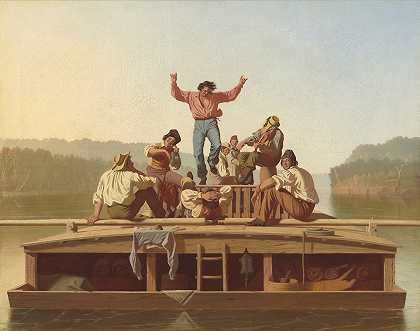 快活的船夫`The Jolly Flatboatmen (1846) by George Caleb Bingham