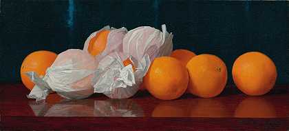 把橙子包在桌面上`Wrapped Oranges On A Tabletop by William Mccloskey