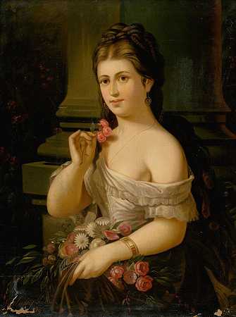 带着花束的年轻女子`Young Woman With A Bouquet (1874) by Alexander Nyulassy