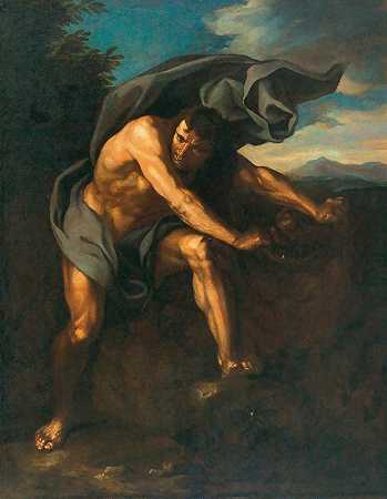 大力士和尼米亚狮子`Hercules and the Nemean lion (17th Century) by Neapolitan School