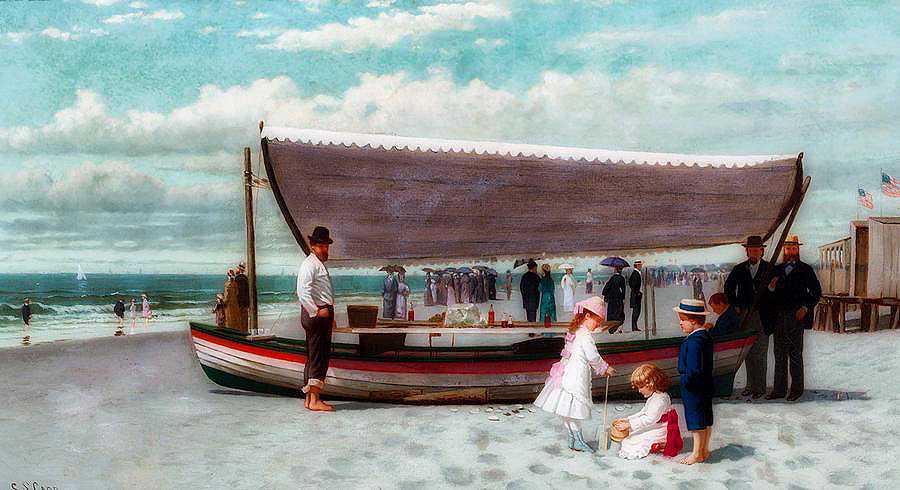 康尼岛的牡蛎卖家`The Oyster Seller, Coney Island by Samuel S Carr