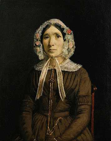 戴蕾丝帽的女人`Femme au bonnet de dentelle by Jean-Baptiste-Camille Corot