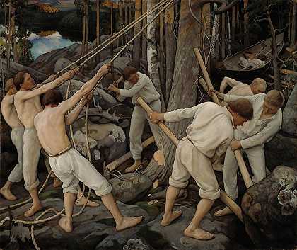 卡雷利亚的拓荒者`Pioneers In Karelia (1900) by Pekka Halonen