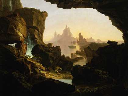 洪水的水位下降`The Subsiding of the Waters of the Deluge (1829) by Thomas Cole