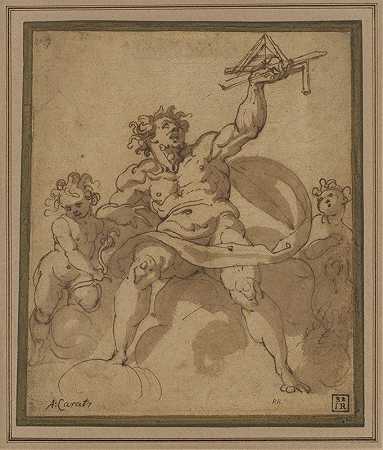 建筑的寓言有两个putti的男性形象`An allegory of Architecture; A male figure with two putti (ca. 1585) by Jacopo Zucchi