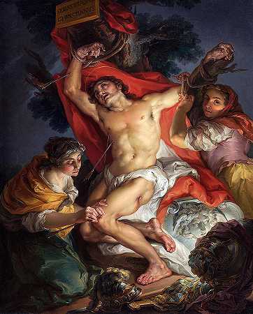 圣塞巴斯蒂安由圣艾琳照料`Saint Sebastian Tended by Saint Irene by Vicente Lopez Portana