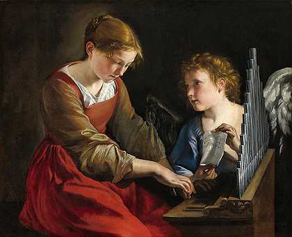 圣塞西莉亚和天使`Saint Cecilia and an Angel by Orazio Gentileschi