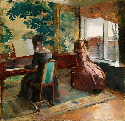 音乐室内`Music Interior (1880) by Asta Nørregaard