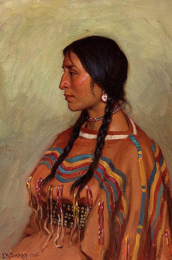 黑脚印第安女孩`Blackfoot Indian Girl by John Henry Sharp