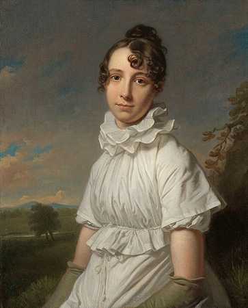艾玛·简·霍奇斯肖像`Portrait of Emma Jane Hodges (c. 1810) by Charles Howard Hodges