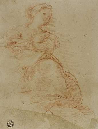 坐在云端的女人`Woman Seated on Clouds (c. 1600) by Cristoforo Roncalli