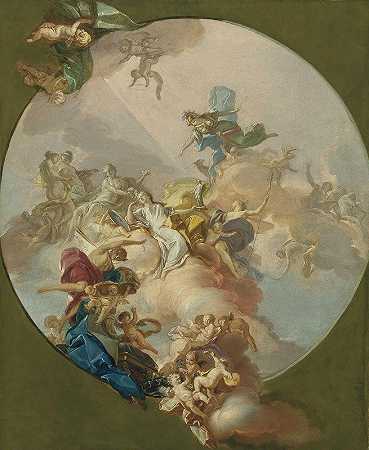 和平的寓言，天花板的预备研究`An allegory of peace, a preparatory study for a ceiling by Giacinto Diana