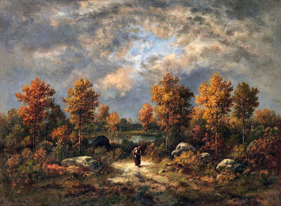 秋天，林地池塘`Autumn, The Woodland Pond by Narcisse Virgilio Diaz de la Pena