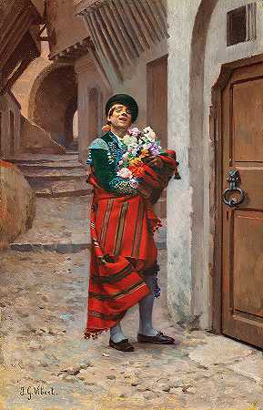 带花的西班牙斗牛士`Spanish Bullfighter with Flowers by Jehan Georges Vibert