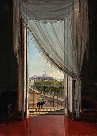 透过窗户看那不勒斯`A View of Naples through a Window (1824) by Franz Ludwig Catel