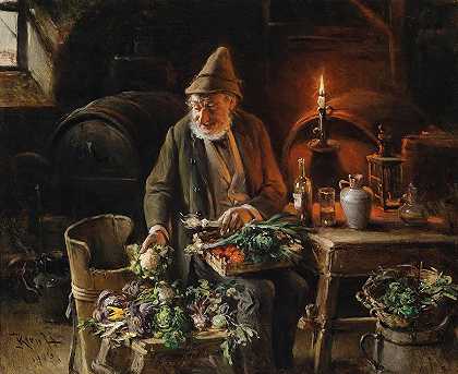 酒窖里的绿色食品商`Green Grocer in the Wine Cellar by Hermann Kern