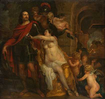 维纳斯在火神的锻造厂武装一名战士，可能是拿骚西根伯爵约翰·毛里蒂斯`Venus Arming a Warrior, possibly Johan Maurits, Count of Nassau~Siegen, at the Forge of Vulcan (c. 1644 ~ c. 1645) by Thomas Willeboirts Bosschaert