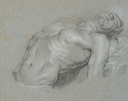 强烈倾斜的男性模特上身`Overkroppen af stærkt tilbagelænet mandlig model (1625 – 1677) by Heinrich Dittmers