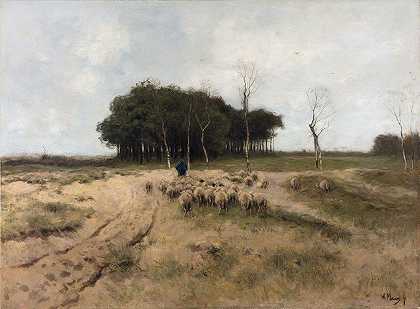 在拉伦附近的荒原上`On the Heath near Laren (1887) by Anton Mauve