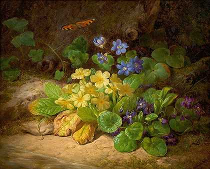 小片花（高山花）`Kleines Blumenstück (Alpenblumen) (1860) by Josef Lauer