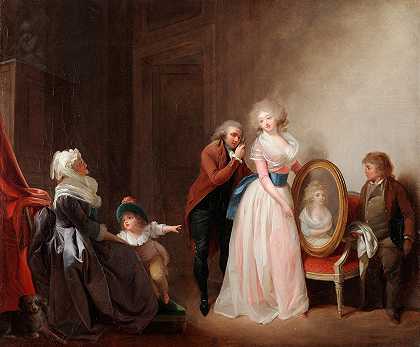 展示肖像的女人`Woman Showing Her Portrait (About 1790) by Louis Léopold Boilly