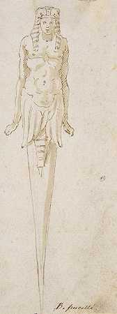 手柄上带有埃及风格图案的尖头餐具设计`Design for Pointed Utensil with an Egyptian Style Figure on the Handle (1548–1612) by Bernardino Poccetti