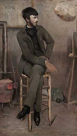 巴黎画室画家的肖像`Portrait of a Painter in a Parisian Studio (1887) by Ottilie Wilhelmine Roederstein