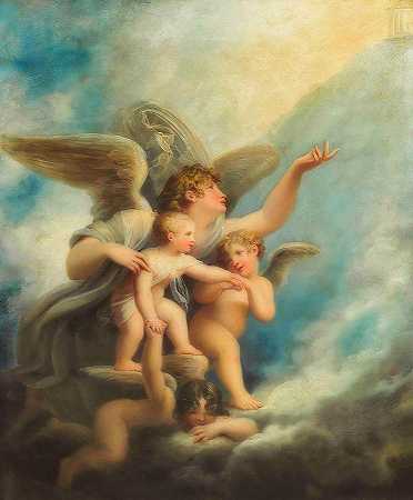 一位天使和普蒂陪伴着一个孩子的灵魂进入天堂`An Angel and Putti Accompanying a Child\’s Soul to Heaven by Maria Conway
