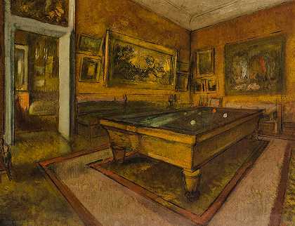 梅尼尔·休伯特的广告牌室`Billard Room at Menil-Hubert by Edgar Degas