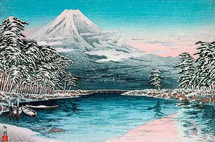 来自田野村的富士山，雪景`Mt. Fuji from Tagonoura, Snow Scene by Takahashi Hiroaki