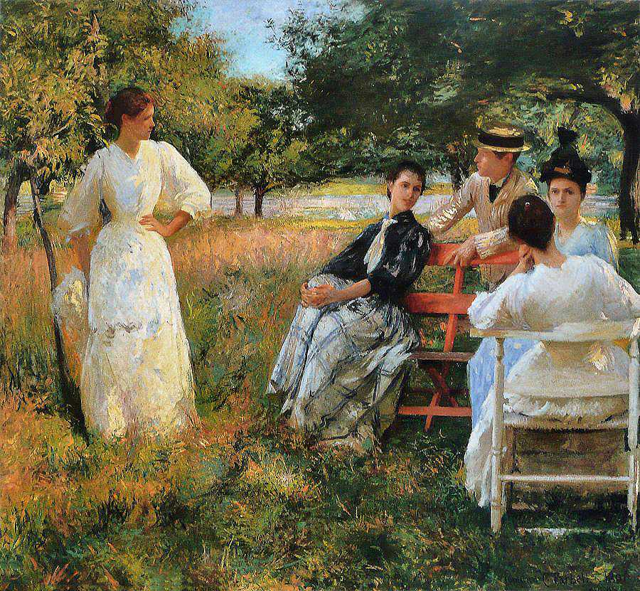 在果园里`In the Orchard by Edmund Charles Tarbell