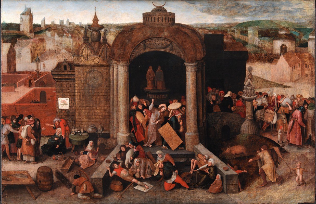 基督把商人赶出圣殿`Christ Driving the Traders from the Temple (1570 – 1670) by Hieronymus Bosch