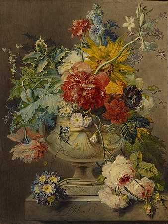 花瓶里的一束花`Bouquet of Flowers in a Vase (after 1802) by Georgius Jacobus Johannes van Os