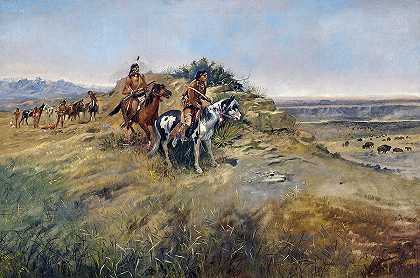 猎杀水牛`Buffalo Hunt by Charles M Russell