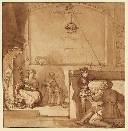 乔瓦尼·皮耶罗·卡拉布里斯之家的塔迪奥`Taddeo in the House of Giovanni Piero Calabrese (1595) by Federico Zuccaro