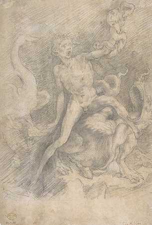 愤怒的身影，在佛罗伦萨红牛队之后`Figure of Fury, after Rosso Fiorentino (1537–91) by Giovanni Battista Naldini