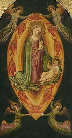 圣母玛利亚和孩子在曼陀罗与天使和基路伯`The Madonna and Child in a mandorla with angels and cherubim by Antonio Di Maso